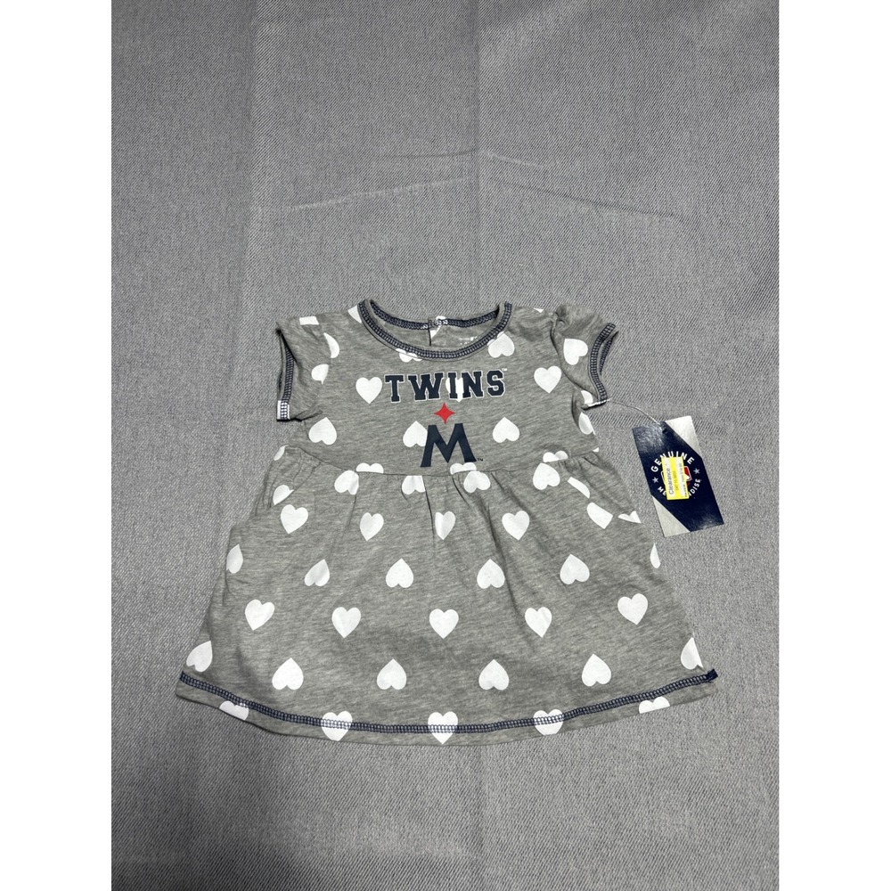MLB Baby Girls Minnesota Twins Heart Print‎ Dress 12M Gray Short Sleeve Jersey